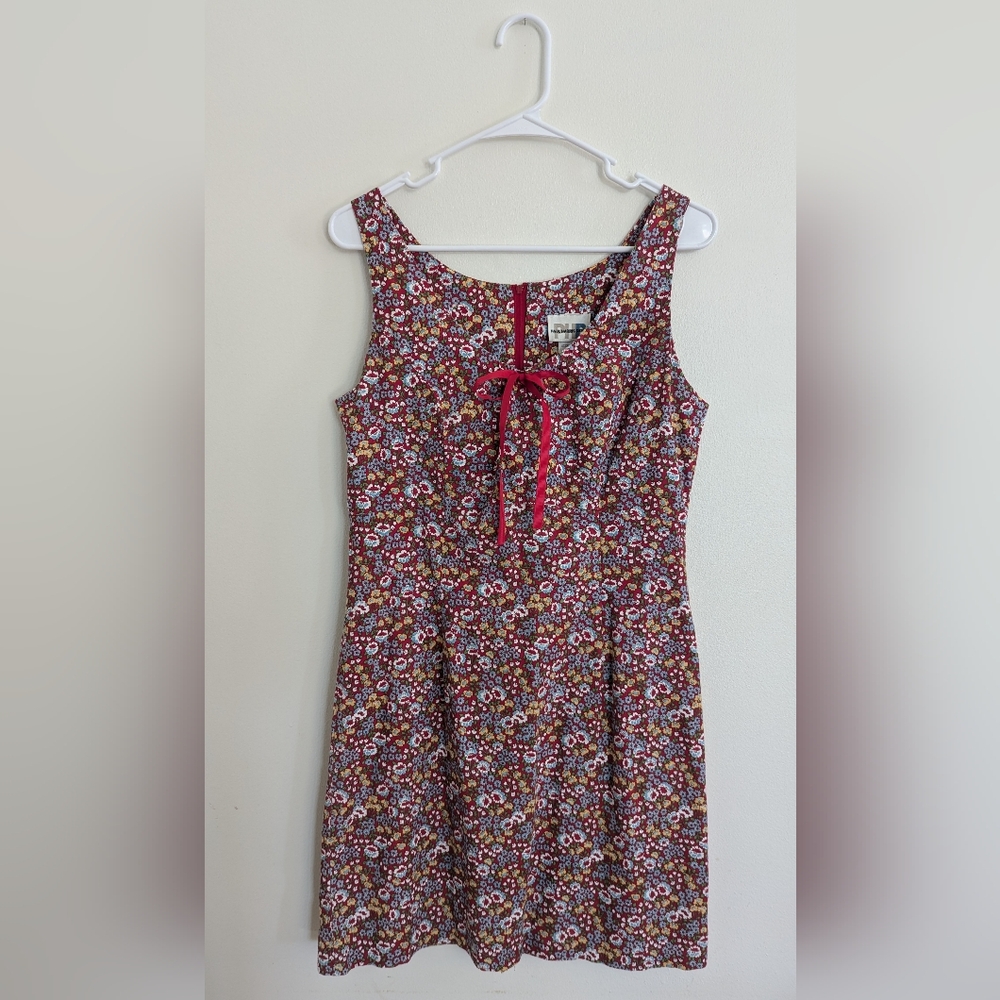 Vintage Red Floral Cotton Sundress Women's 10